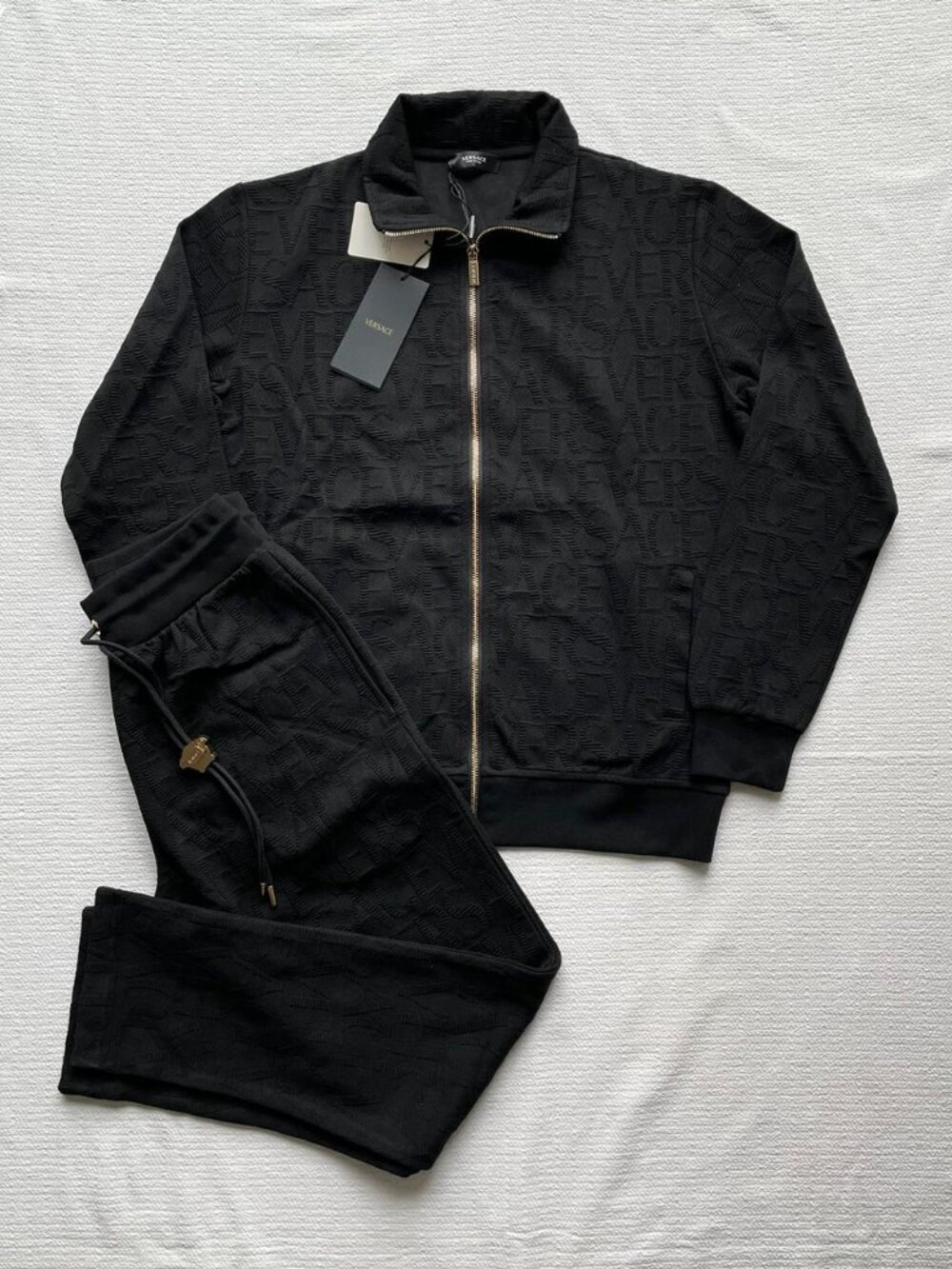 Versace Men's Black Embossed Logo Tracksuit Luxury Designer Set XXL